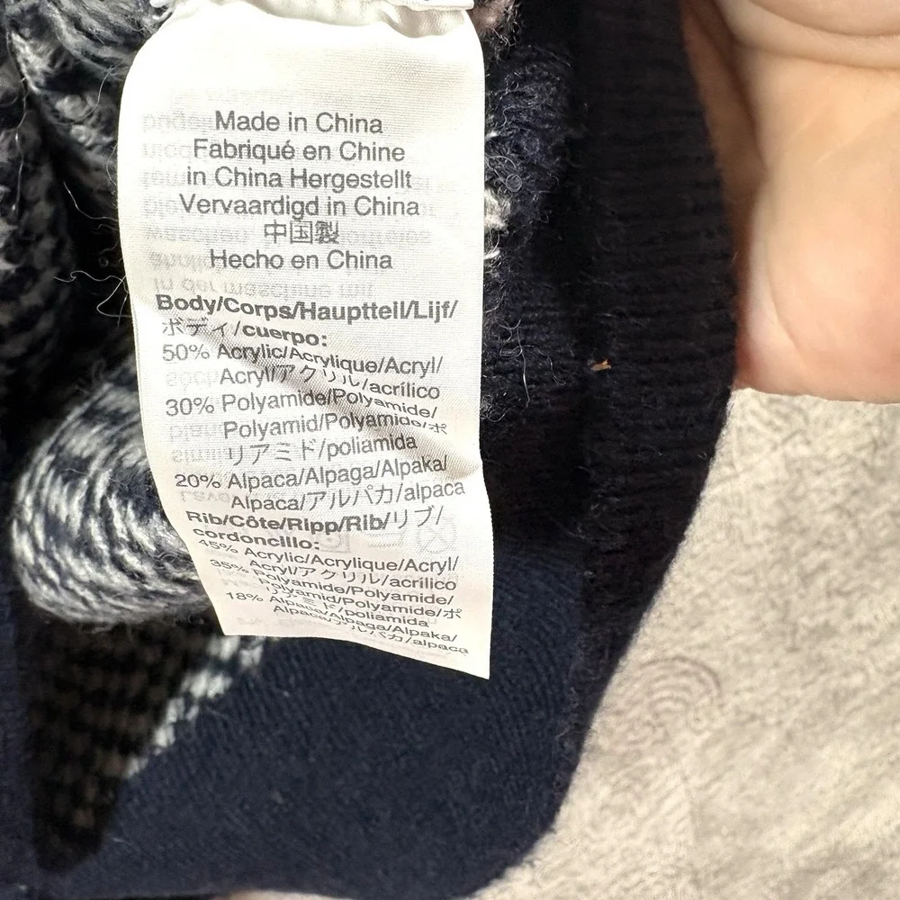 J. Crew‎ Button-detail mockneck sweater navy blue herringbone chevron Small